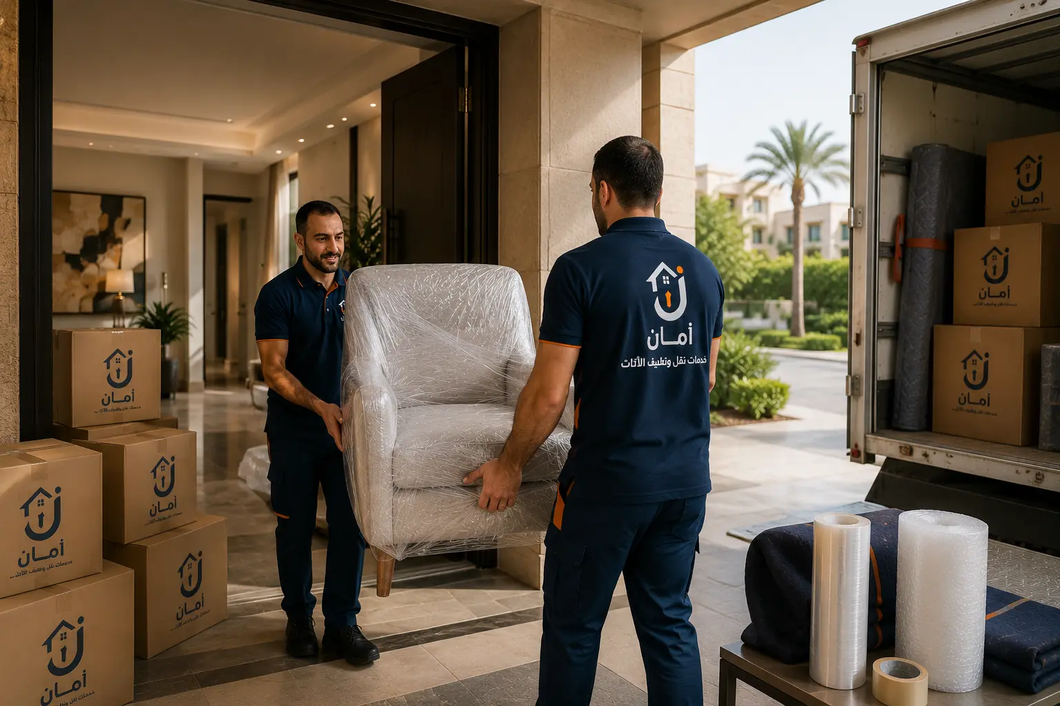 فريق أمان أثناء تجهيز الأثاث للنقل في الشروق