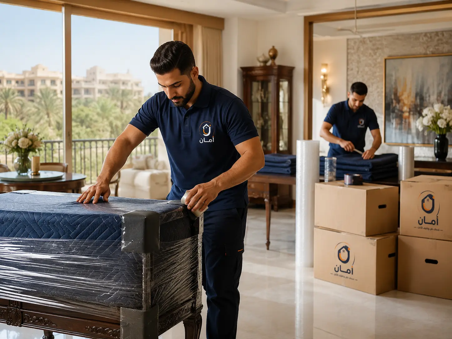 فريق أمان أثناء تجهيز الأثاث للنقل في الجيزة