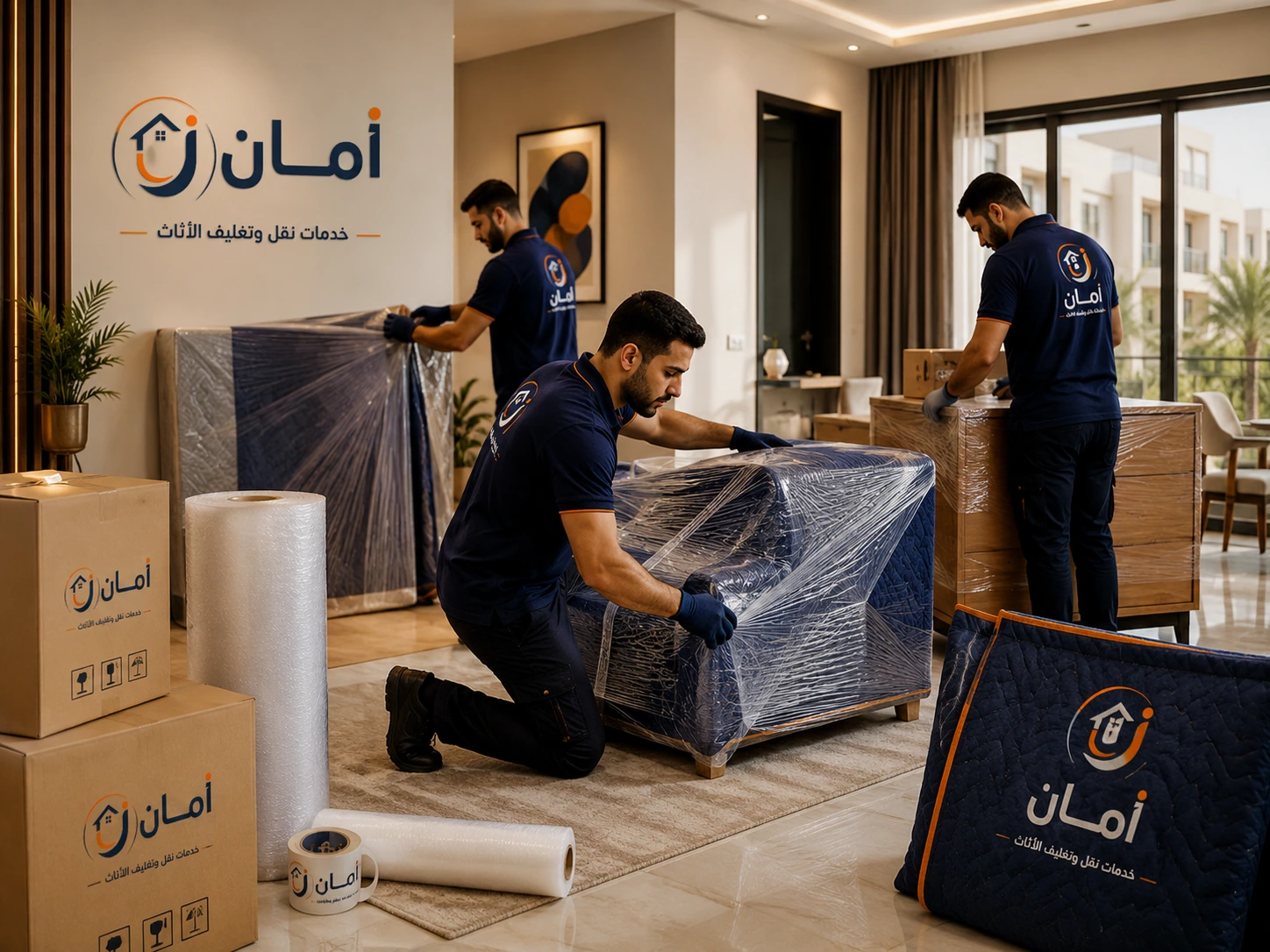 فريق أمان أثناء تجهيز الأثاث للنقل في القاهرة الجديدة