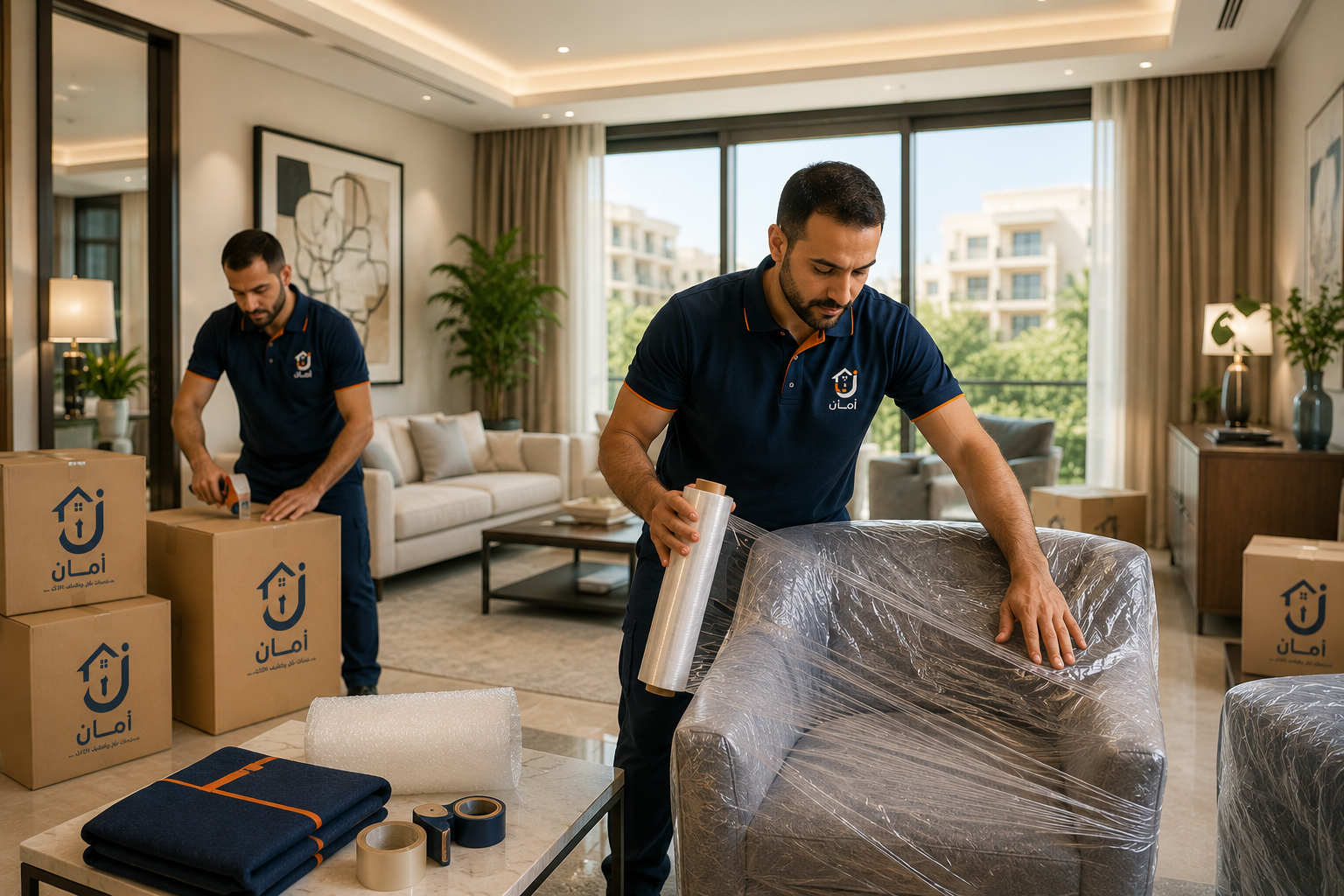فريق أمان أثناء تجهيز الأثاث للنقل في التجمع الخامس