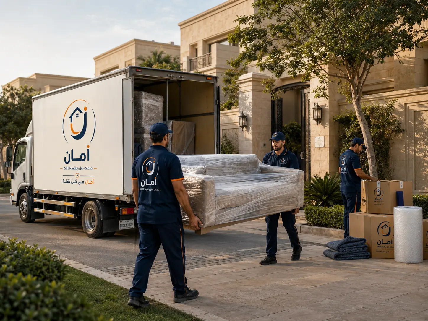 فريق أمان أثناء تجهيز الأثاث للنقل في الشيخ زايد