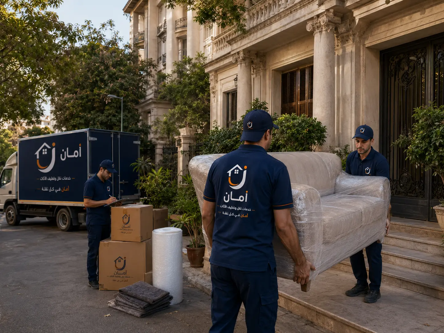 فريق أمان أثناء تجهيز الأثاث للنقل في مصر الجديدة