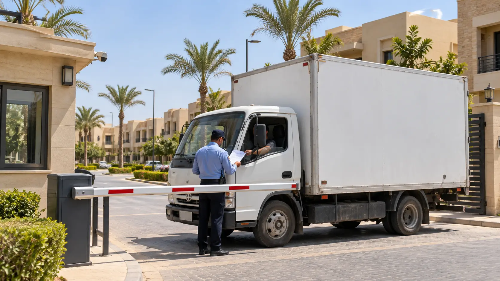 النقل داخل الكمبوندات: البوابة والتصاريح ومواعيد التحميل